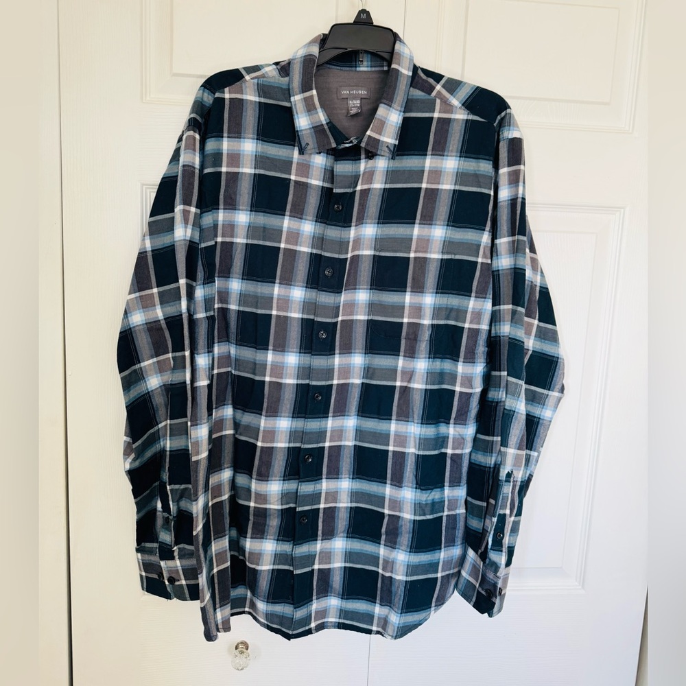Van Heusen Men's Plaid Shirt - Blue and Gray